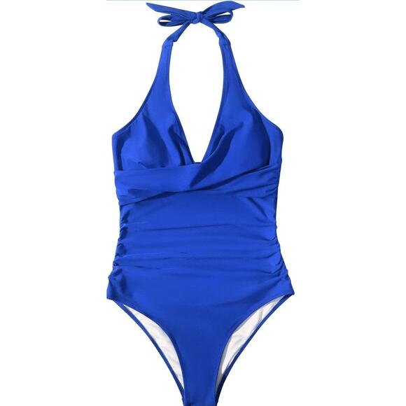 SUUKSESS Women's Blue Sexy Tummy Control 1 Piece Halter Push Up Swimsuit Medium - Picture 4 of 6